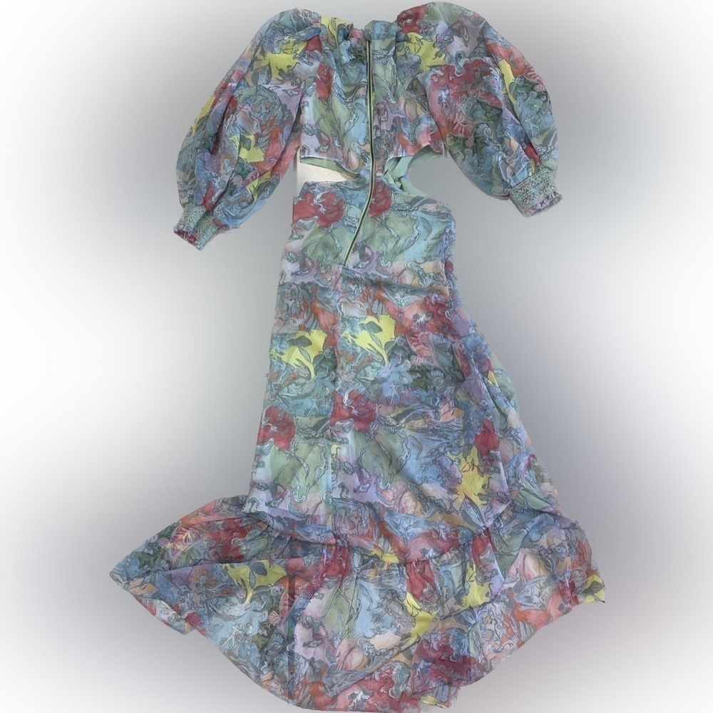 NWOT Alice + Olivia Katia Lola's Dream Twist puff sleeves MIDI maxi Dress 4 - Picture 5 of 7